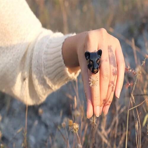 Wholesale Bluk Ofertas Unisex Creative Fashion Black Dog Head Animal Ring for Women and Men Party Jewelry Accessories