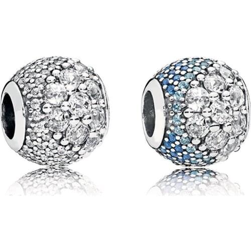 Fits for Pandora Charms Bracelets 925 Sterling Silver Clear Blue Enchanted Pavé Charm Charm Beads Women Fine Jewelry Gift