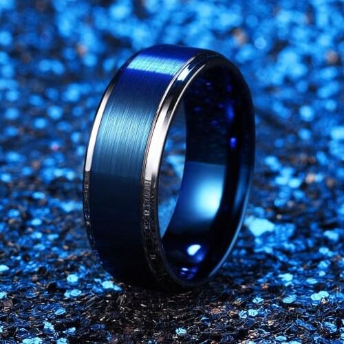 Popular 8mm Tungsten carbide steel high precious silver blue polished ring. The charm of men. Fashion trend engagement accessori