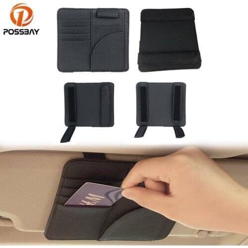 POSSBAY Universal Car Sun Visor Organizer Auto Key Bag Multifunction Pouch Bag Sunglasses Clip Tickets Cards Storage Pen Holder