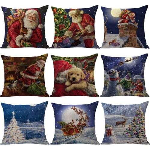 Christmas Elk Santa Claus Printed Home Decor Cushion Cover 45*45cm Cotton Linen Pillow Covers Sofa Cushions Pillow Cases 0570