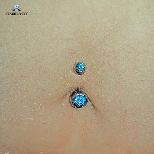 1Pc Hot Simple Light Blue Navel Piercing Earrings Anti Allergy Titanium With Zircon Gem Navel Earrings Friend New Year Gift