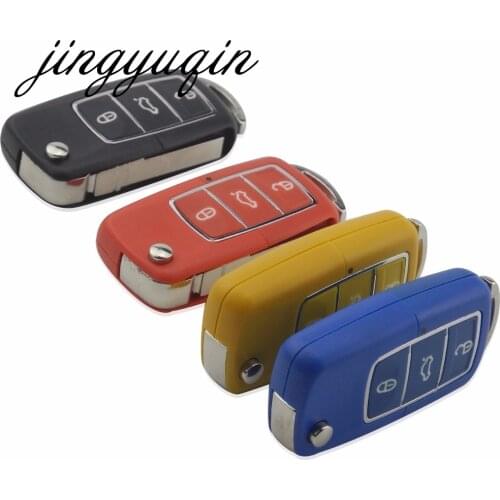Jingyuqin 10pcs/lot Flip Folding Car Key Shell For Volkswagen VW Jetta Golf Passat Beetle Polo Bora 3 Buttons Remote Fob Case