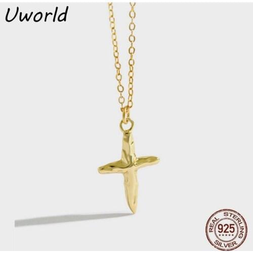Vintage 18K Gold Plated 925 Pure Silver Cross Necklace Irregular Face Cross Pendant for Women S925 Fine Jewelry