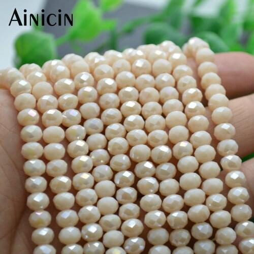 20 Strands Beige Solid Color 4x6mm Faceted Crystal Glass Beads For Fashion Jewelry Making Materials