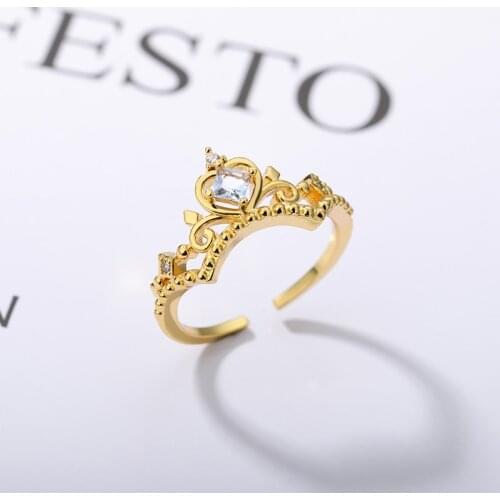 Light Blue Crystal Crown Rings For Women Gold Adjustable Princess Ring Dream Wedding Jewelry Best Valentine Day Gifts For Wife