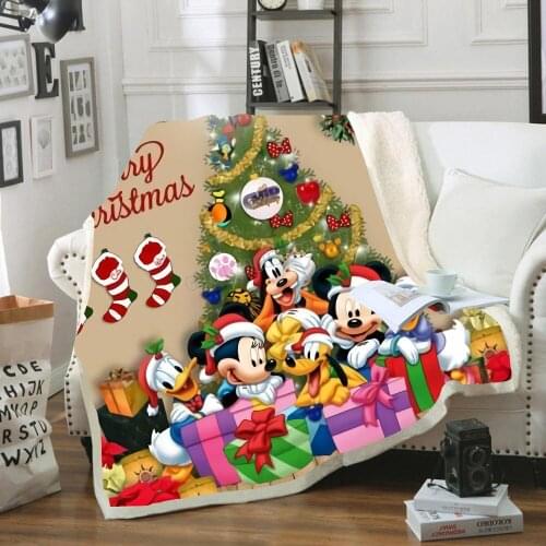 Disney Mickey Mouse Blanket Lamb Wool Warm Blanket Winter Thick Bed Sheet Sofa Cartoon Cotton Wool Blanket Santa Christmas Gift