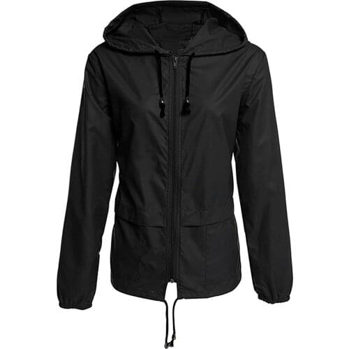 Women Solid Long Sleeve P2021 Autumn Jacket Hoodies Women Solid Long Sleeve Zocket Outerwear Loose Waterproof Splice Windbreaker