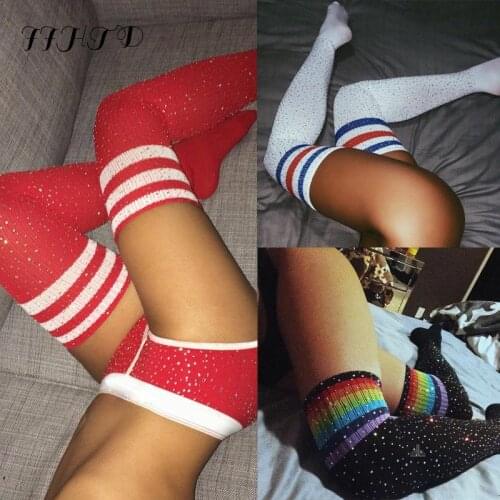 Stocking With Rhinestones Women Lady sexy Diamond Stockings Soft Cable Knit Over knee Long Boot Thigh-High Warm Slim Rhinestone