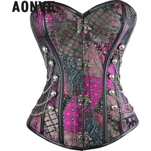 AONVE Women Steampunk Corset Sexy Lingerie Purple Corsage Corsets And Bustiers Slimming Steel Boned Bodice Gothic Corselet