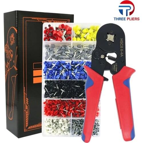 0.25-10MM² Wire Crimper Tool HSC8 6-4A Ferrule Crimping Pliers Wire Stripper Hand Ferrule Crimp Set Plier KIT With1200 Terminal