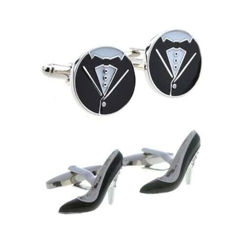 10pairs/lot Creative Tuxedo Coat Cufflink Enamel High Heel Shoes Cuff Link Mens Jewelry Wholesale