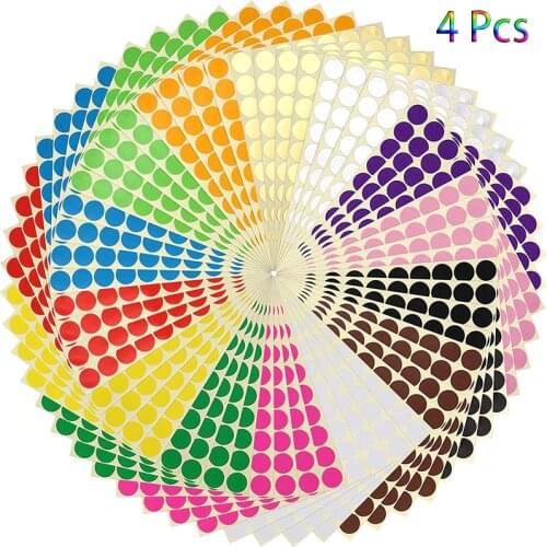 4 Sheets Round Coding Circle Dot Labels Hand Body Sticker Toys Removable for School DIY Scrapbooking Making Notes Random Color