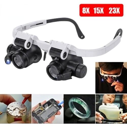 8X/15X/23X Jeweler Watchmaker With Led Light Magnifying Glass Headband Magnifier Glasses Reading Led Magnifying Glass Glasses