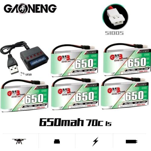 Gaoneng GNB 1S 3.7v 650mAh 70C/140C HV Lipo Battery With Molex 51005 Plug For RC Quadcopter FPV Racing Drone Battery And Charger