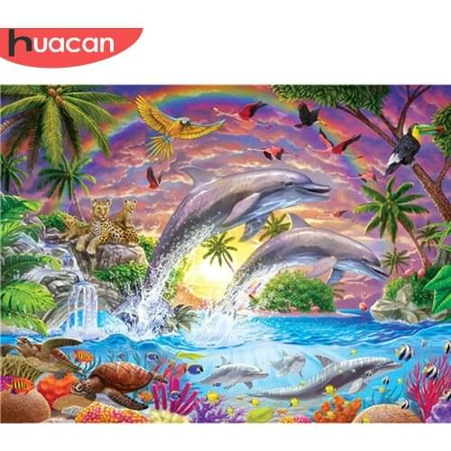 HUACAN 5d Diamond Painting Dolphin DIY Mosaic Sea Full Square/Round Drill Diamond Embroidery Cross Stitch Animal Home Decor