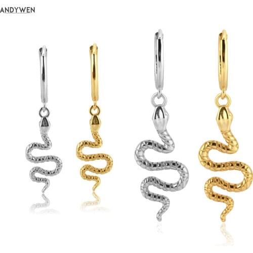 ANDYWEN 925 Sterling Silver Gold Snake Small Aniaml Big Pendant Pendiente Piercing Ohrringe Drop Earring 2020 Rock Punk Jewelry