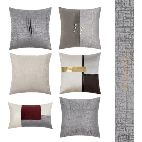 45x45/50x30cm color block cushion cover grey beige pillowcase sofa pu leather and velvet lumbar pillow cover backrest