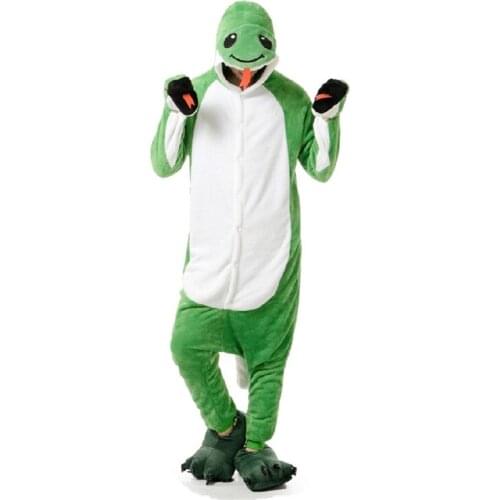 Adults Flannel Kigurumi Green Snake Animal Onesies Pajamas Halloween Carnival Masquerade Party Cosplay Costume