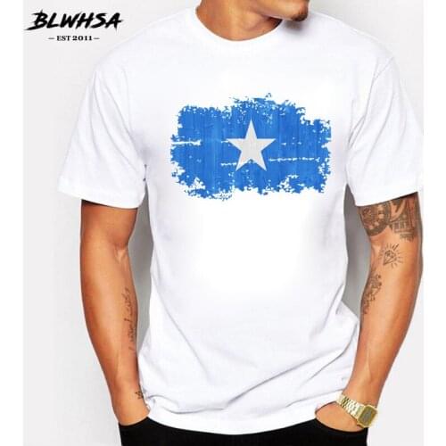 BLWHSA Summer Short Sleeve T-shirts for Men O-neck Somalia National Flag Nostalgic Style T Shirt Cotton Men Clothing Tops