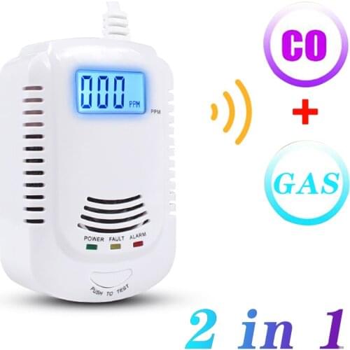 2 in 1 Gas Detector Carbon Monoxide Propane Butane Methane Voice Warning Kitchen Alarm LCD Display Gas Leak Sensor EU Plug