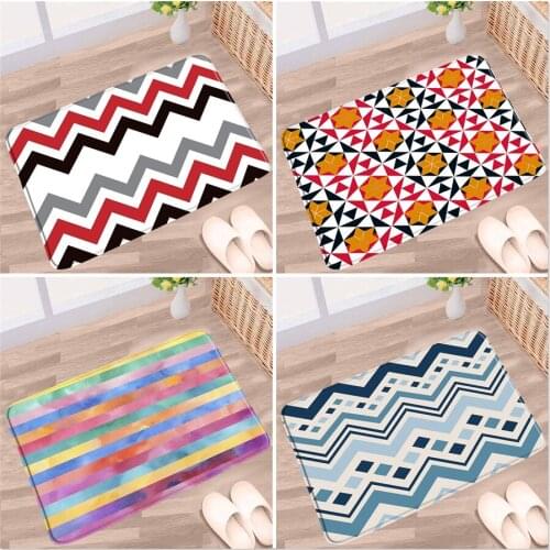 Geometric Bathroom Mat Wavy Colorful Stripes Simple Modern Non-slip Rug Indoor Floor Decorate Bath Kitchen Doorway Aisle Carpets