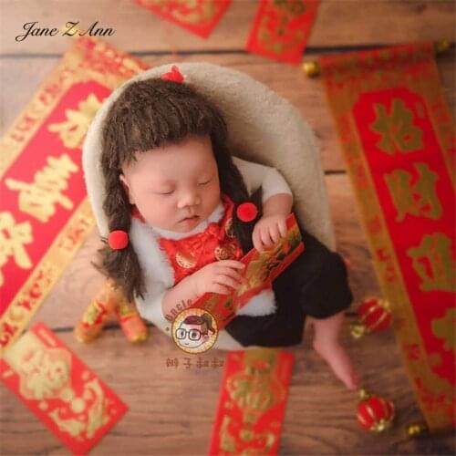 Jane Z Ann Newborn baby Girls Pipeline Wig Moulding Hat Photography Funny mohair Hair Decorative props studio shooting idea