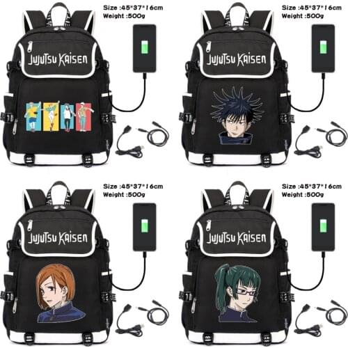 Anime Jujutsu Kaisen Canvas Packsack Boys Girls Teenagers Backpack Cartoon Schoolbag USB Charging Shoulders Travel Laptop Bag