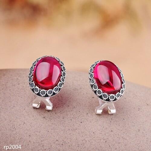 KJJEAXCMY Fine Jewelry 990 Pure Silver Matte Womens Red Corundum Ear Buckle New