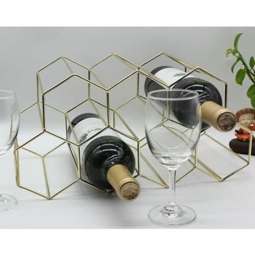 Creative Honeycomb Wine Rack Modern Style Metal Wine Wine Ornaments Storage Rack Cooler Iron Wrought Q9M3
