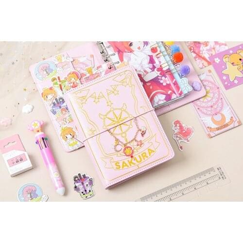 Cartoon Sakura pink notebook set for girls Office stationery notebook DIY decoration diary book Office journal note Color pages