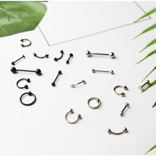 Tongue Nails Lip Nails Belly Button Ring Eyebrow Nails Nipple Ring Stainless Steel Punk Kpop Piercing Jewelry 9 piece Set