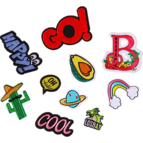 PGY Cheap Letter Fruits Embroidery Premium Coconut Small Patch Cactus Rainbow Jackets Coats Patches BackPack T-shirt Patches