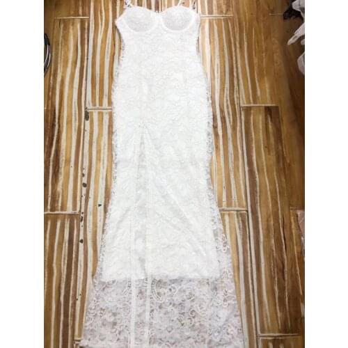 2019 New Chic Fashion White Dress Sexy Spaghetti Strap Lace Design Long Maxi Celebrity Party Club Bandage Dresses