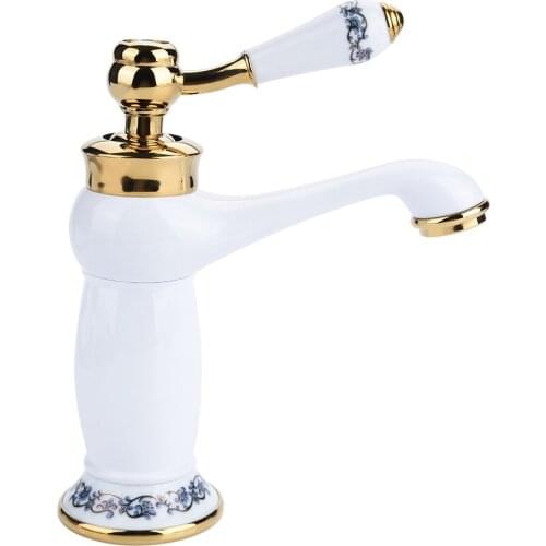 Floral Pattern Single Handle Mixer Tap Cold/Hot Water Faucet for Bathroom Basin Sink Chromed Antique White Black Optional