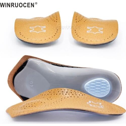 Flat Foot Leather Orthotic Insoles 3/4 Length Artificial Heel Arch Support Men Women Plantar Elastic Half Shoe Pad Unisex Care