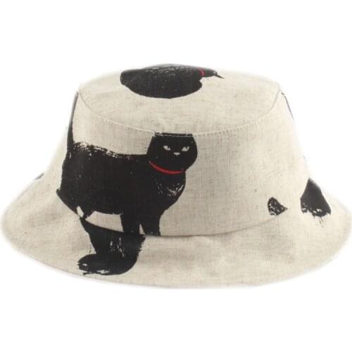 Top Quality 100% Cotton Breathable Bucket Hat Women Summer Cat Print Sun Cap Men Fishing Bucket Hats chapeu pescador