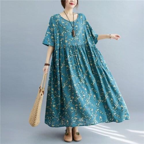 Oversize Summer Dress Linen Women Dress 2021 Plus Size 4XL 5XL 6XL Beach Holiday Blue Vestidos Female Robe Sundress Boho Dresses