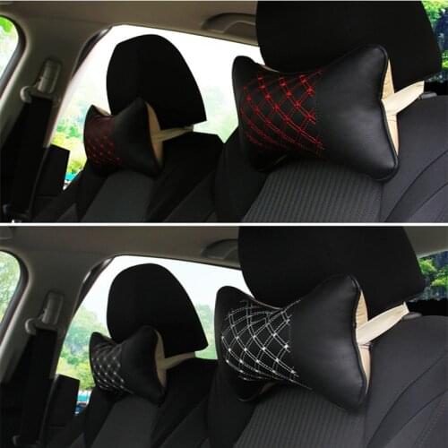 2pcs Genuine Leather Car Neck Pillow Protection Design Safety Auto Headrest Support Rest Pillow Black Auto Safety Accessories