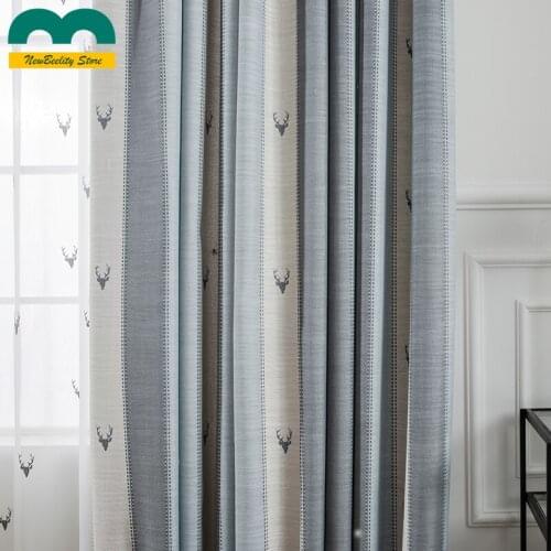 Customized Elk Nordic Simple Modern Gray Linen Blackout Curtains for Living Room Bedroom Floor-to-ceiling Bay Window Curtains