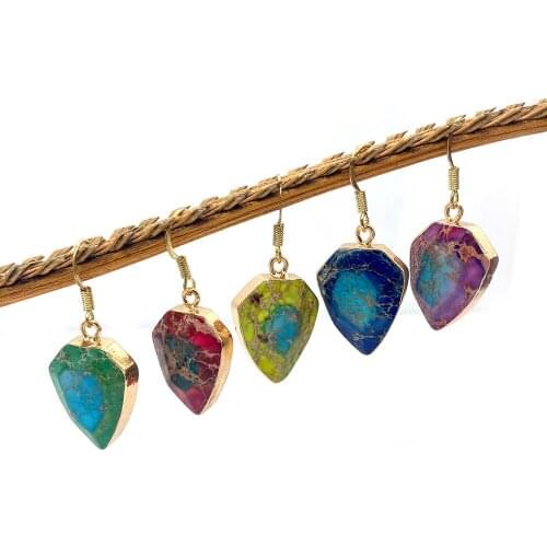 Natural Stone Earrings Multi-color Irregular Shape Electroplating Gold Rim Turquoise Drop Earrings Womens Jewelry Accessories