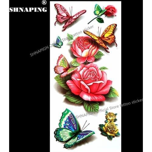 SHNAPIGN 3d Temporary Tattoo Body Art Flash Tattoo Stickers 19*9cm Waterproof Styling Henna Tatoo Home Decor Sticker Poetic Rose