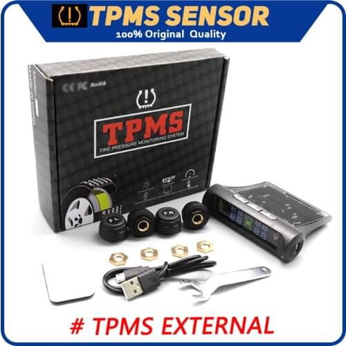 Smart Car External TPMS Tire Pressure Sensor Monitoring System Solar Power Digital TMPS LCD Display USB Auto Security Alarm