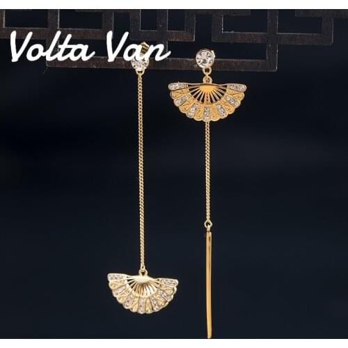 Volta Van 925 Sterling Silver Drop Earrings Folding Fan Zircon Vintage Elegant 2021 New Pendientes Plata Trendy Concise Earrings