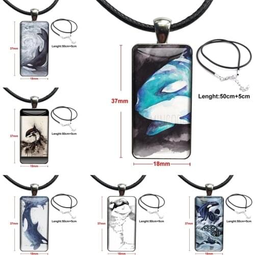 Soldes For Women Kids Killer Whale Orca Watercolor Glass Pendant Galaxy Pendant Necklace Women Steel Plated Necklaces Jewelry