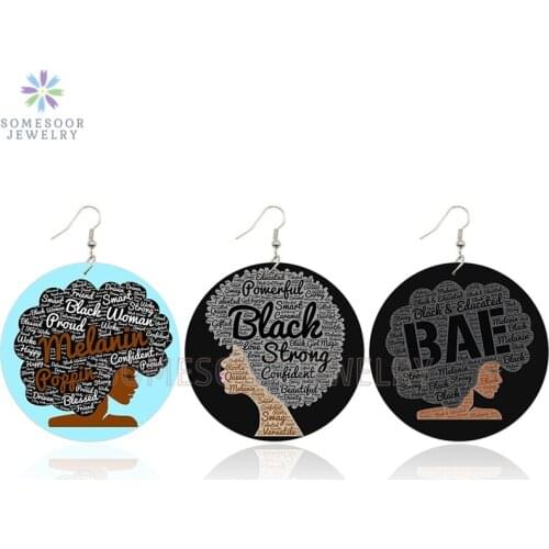 SOMESOOR Black Educated BAE Proud Mealnin Woman Wooden Drop Earrings African Powerful Blessed Natural Hair Design For Women Gift