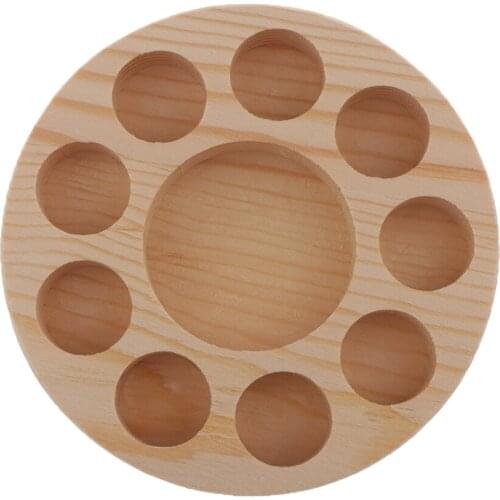 Pine Wooden Essential Oil Tray Box, 10-Hole Handmade Round Wood Display Rack Demonstration Station Organizer