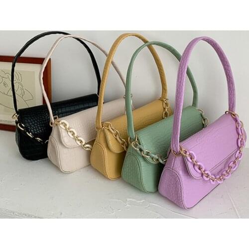 Fashion Crocodile Pattern Baguette Bags Mini PU Leather Shoulder Bags For Women Chain Designer Luxury Handbag Female Travel Tote