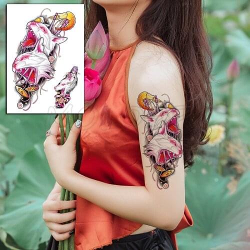 Tattoo Sticker Anime Wolf Head Cartoon Girl Moon Shrimp Element Temporary Fake Tatoo for Women Men Body Art