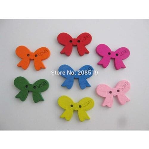 WBNAKG Love Bows wooden Buttons for children clothes Mix colors 200pcs randomly DIY scrapbooking